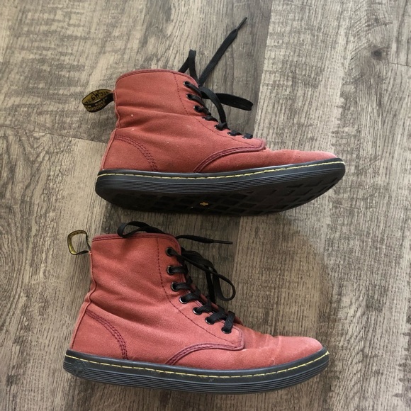 Doc Martens Maroon Red Canvas Air Wair Bouncing Soles High Tops - Picture 3 of 8